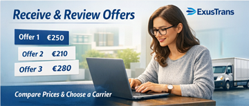 Privato che valuta offerte di trasporto da trasportatori sulla piattaforma ExusTrans